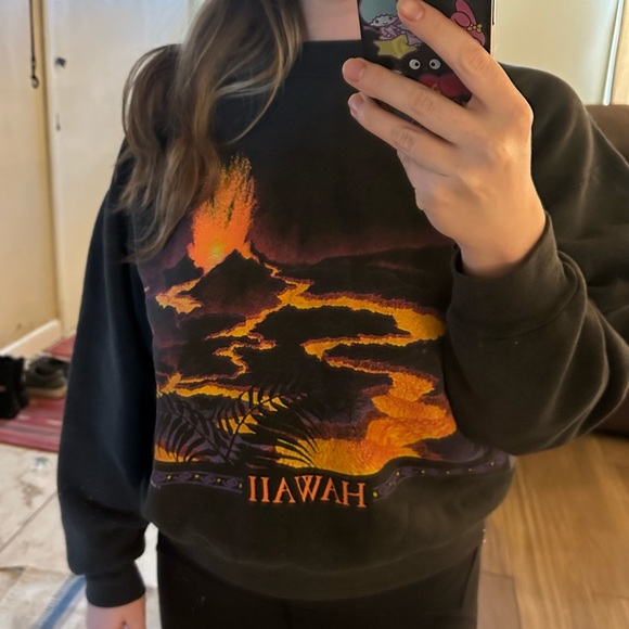 VINTAGE Hawaii 80s Pullover Crewneck Sweatshirt Black All Over Print - Picture 6 of 6